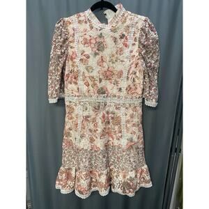 Mackenzie & Me Flutter Mini Dress Womens Large Multicolor Lace Hem A01
